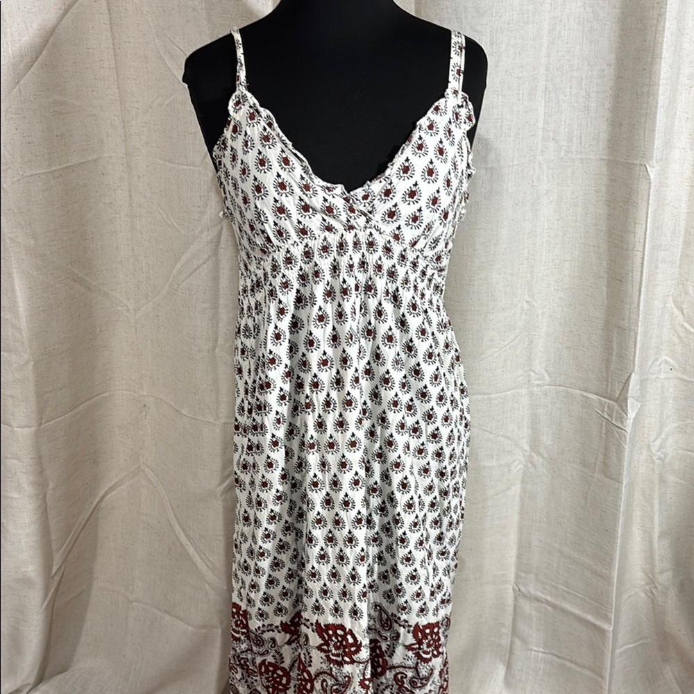 A.L.C. Midi Sundress in White Cotton with Red Paisley Pattern